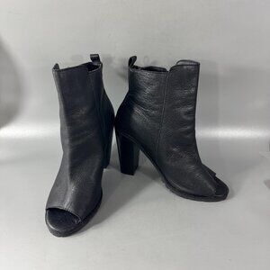 Kelsi Dagger Black Leather Peep Toe Booties, Size 9.5